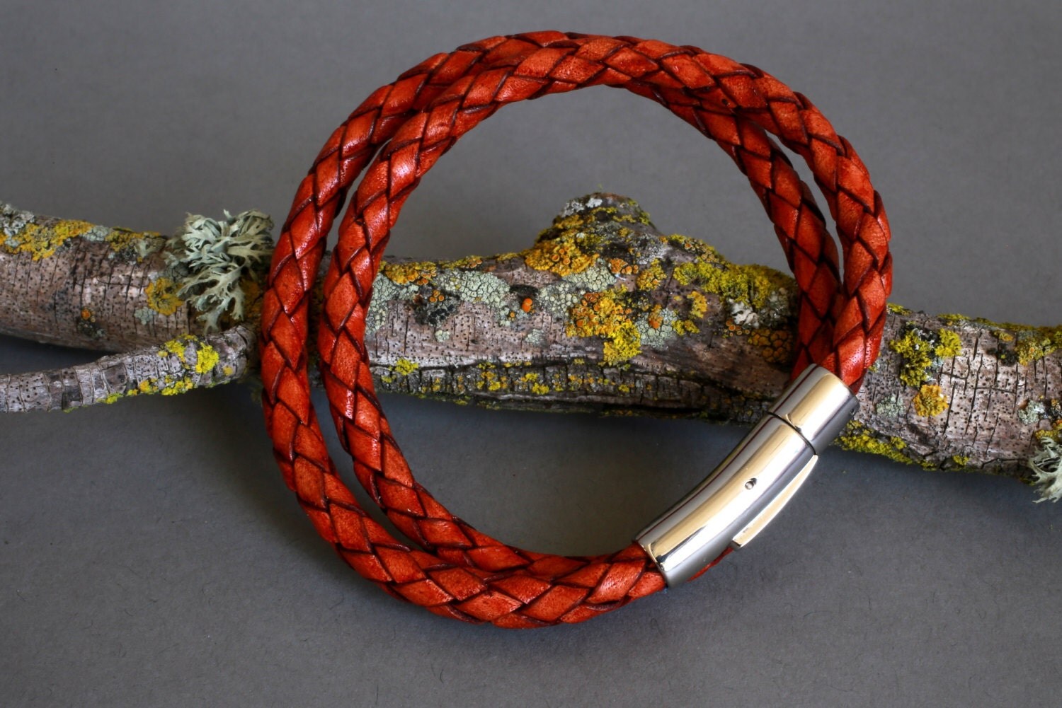 Autumn Red Leather Bracelet Braided Leather Wrap Bracelet