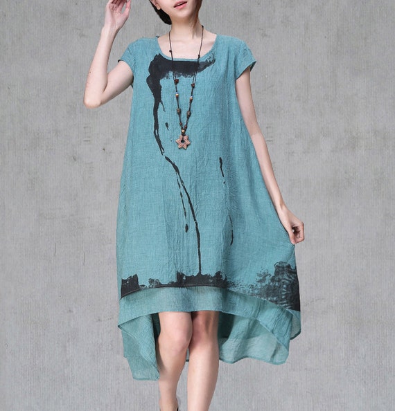 Unique Print Dress Layered Loose Fitting Dress A by Jessieclothing