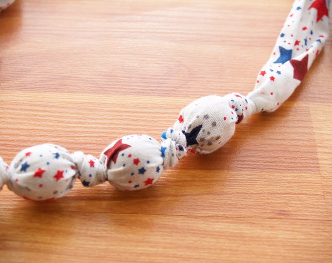 Breastfeeding Nursing Necklace, Teething Necklace, Babywearing Necklace, Fabric Necklace, Mothers Day Gift - Red White and Blue Stars