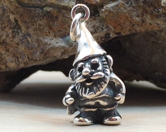 Garden Gnome Charm, Gnome Charm, Garden Charm, Sterling Silver Charm, PS1425