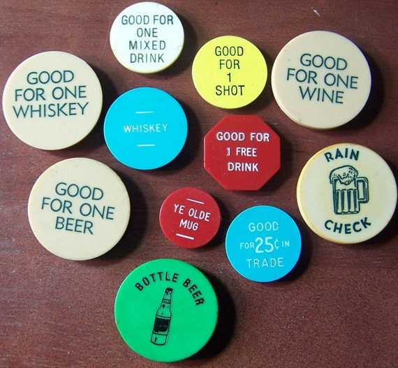 11 vintage liquor bar beer wine whisky shot tokens by BigGDesigns