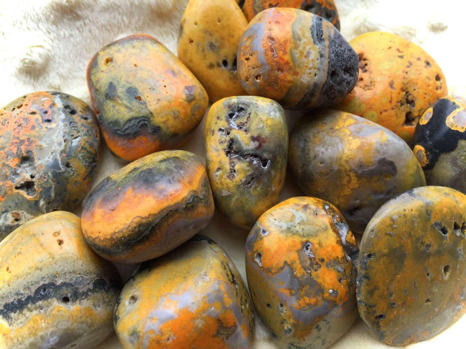 MEDIUM Tumbled Bumble Bee Jasper Rare Bumblebee Jasper Full