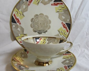 Vintage Teacup, Saucer, and Dessert Plate Set, Winterling, Handpainted, Bavaria, 1960's
