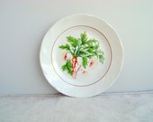 Vintage porcelain plate with celery vegetable decoration, russian kids plate, USSR 1970s kitchen decor