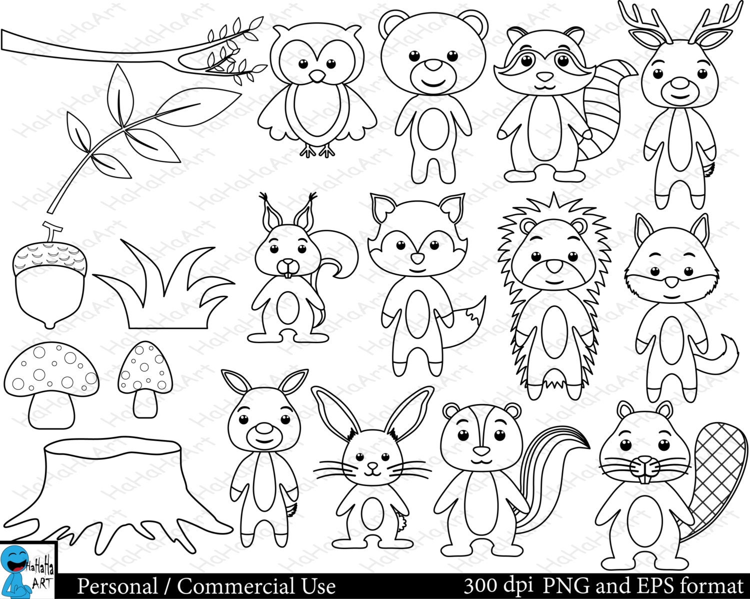Outline forest animals - Set Clipart - Digital Clip Art Graphics ...
