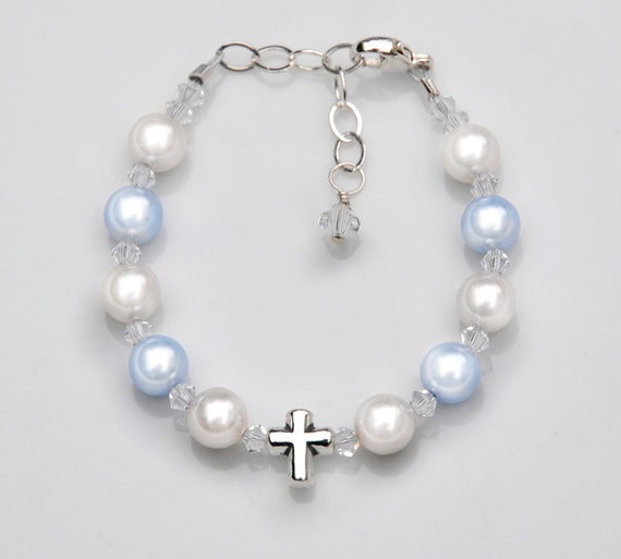Baby Boy Bracelet Baptism Gift Sterling Silver Cross