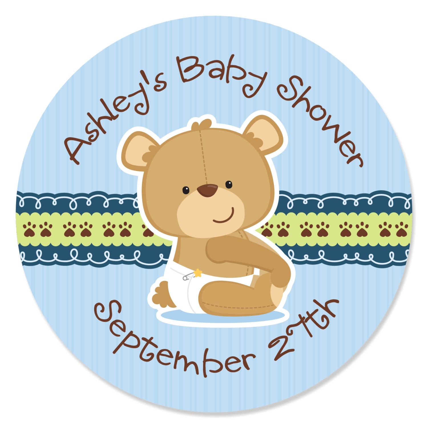 Download 24 Boy Teddy Bear Circle Stickers Personalized Baby Shower