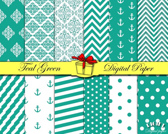 Teal Green digital paper Teal decor Teal damask Teal chevron Teal digital paper Blue Teal party decor Teal wall art Teal paper teal print