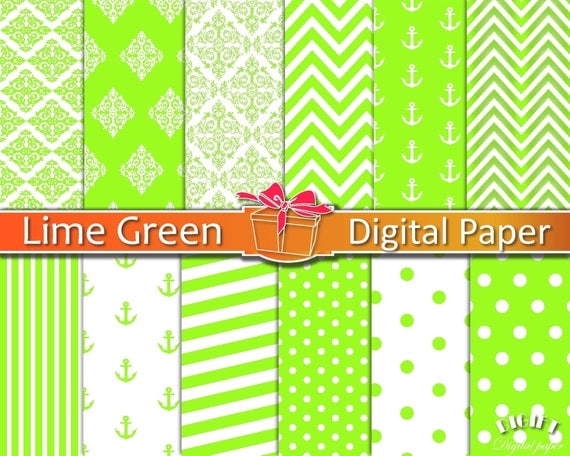 Lime green digital paper Lime green decor Lime green fabric prints Green chevron Lime green polka dot wedding invitation Lime party supplies