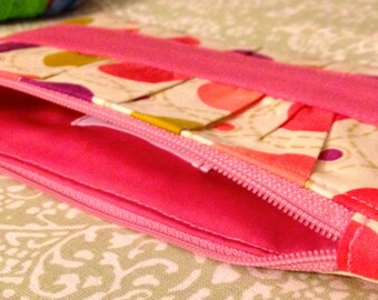 Gathered Clutch: Pink Polka Dots