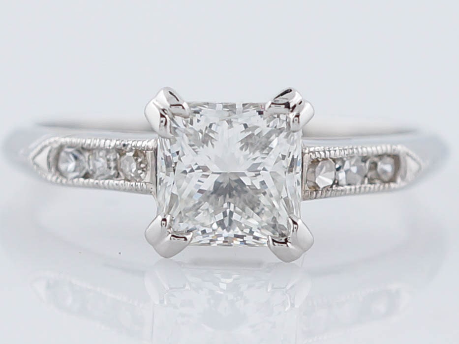 Art Deco Engagement Ring Antique 1.21ct Princess Cut Diamond