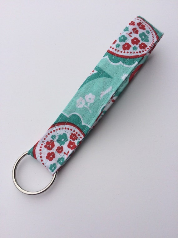 Keychain Wristlet Bracelet for keys FOB Fabric Paisley Red