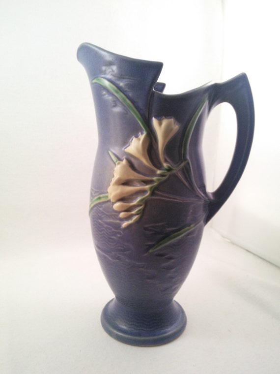 Vintage Roseville Pottery Blue Freesia Ewer 2010