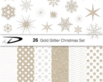 Christmas gold glitter snowflakes clipart-Christmas glitter stars clipart - Frozen, winter clipart - 20 gold glitter clipart - snow