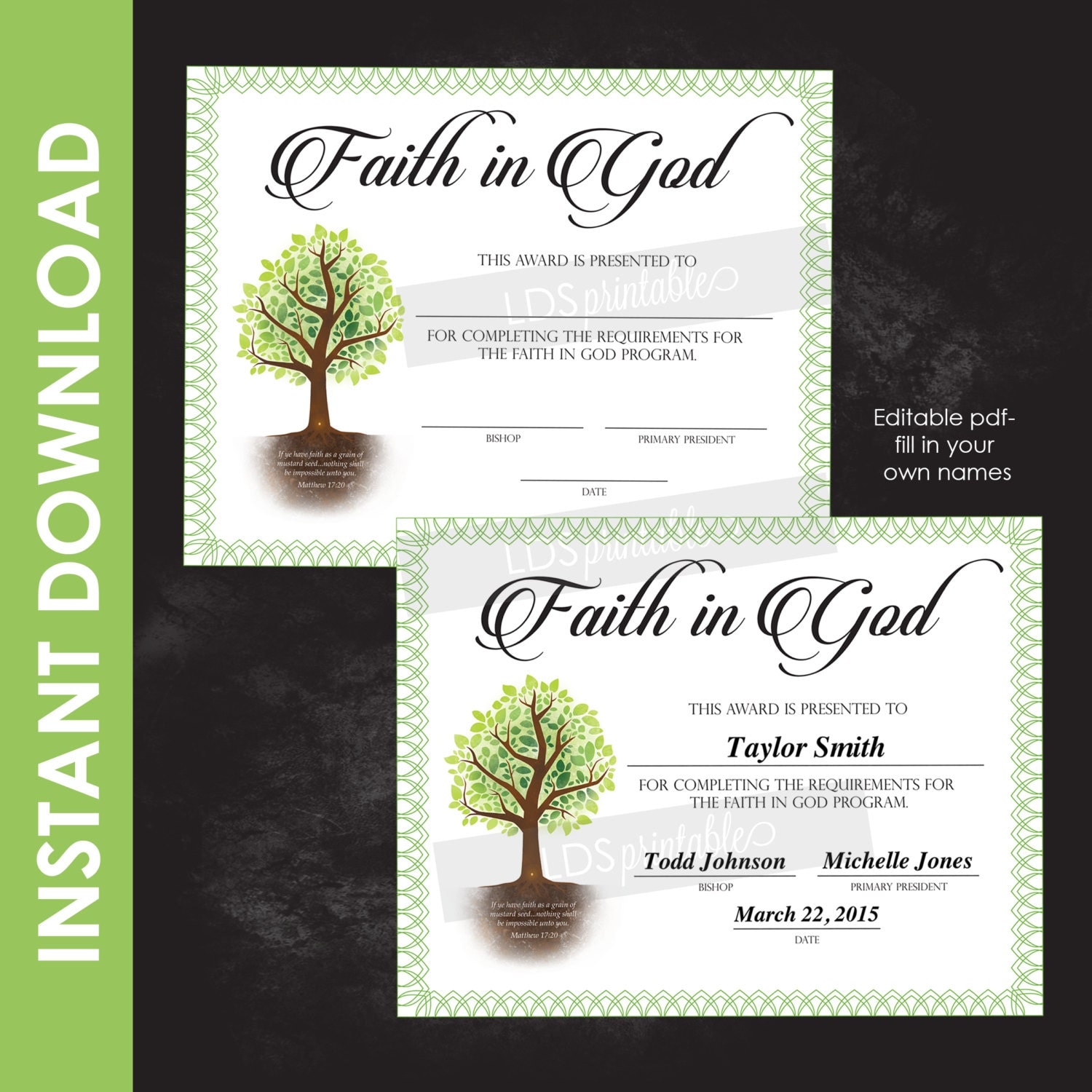 PRFIG001 Faith In God Award LDS Printable instant by LDSPrintable