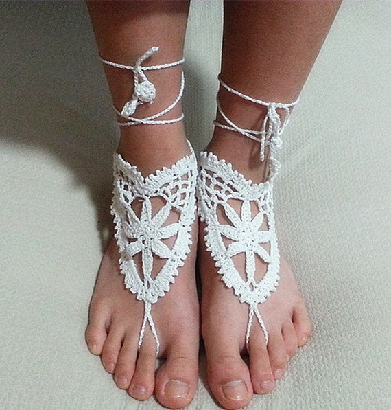 Crochet Barefoot Sandals. Foot Jewelry. White. Beach Wedding. Bridal ...
