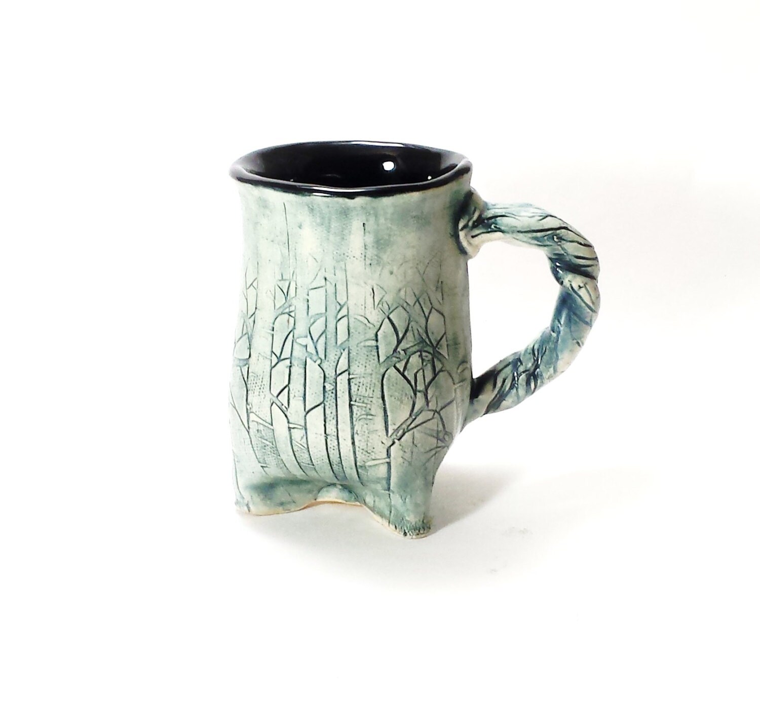 Unique pottery mughandbuilt ceramic mugtripod pottery