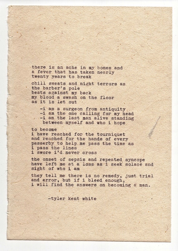 Items similar to Phlebotomy Typewriter Poem by Tyler Kent White - 5 ...