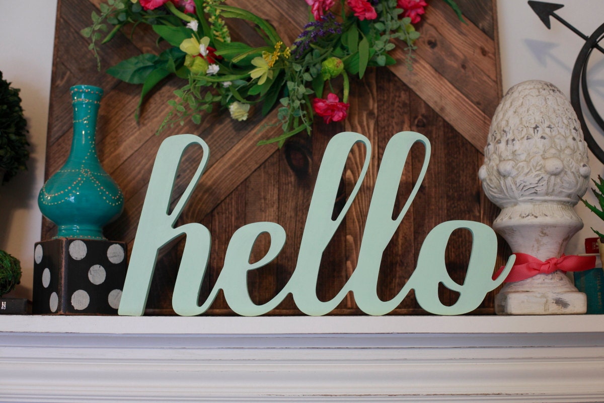 Hello Wood MDF Word Cutout Scroll Cut Word Hello Sign