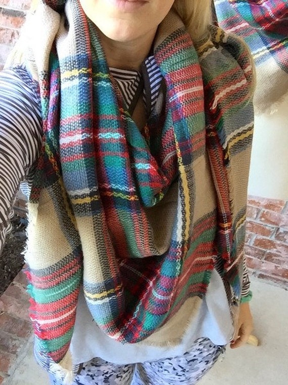 ! The Zara Tartan Plaid Blanket Scarf - Camel Multi Color check plaid ...