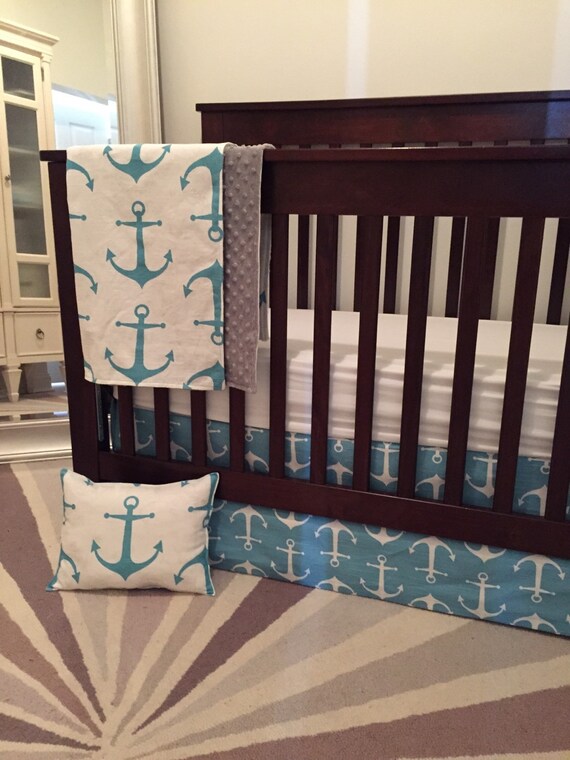 Anchor crib set anchor crib skirt teething guard & blanket