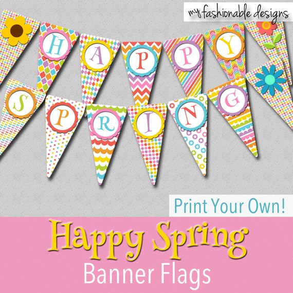 Items similar to Happy Spring Banner Flags - Print Your Own - Instant ...