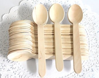 Heavy Weight 50 Disposable Natural Wooden Spoons birthday party weddings baby shower "Same Day Shipping"