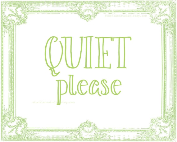 Printable Quiet Please Sign Green White new by StockLaneStudio