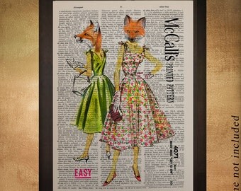Fox Dictionary Art Print Dress Sewing Pattern Fashion Upcycled Wall Art Home Decor Fine Art Print Gift Ideas da649
