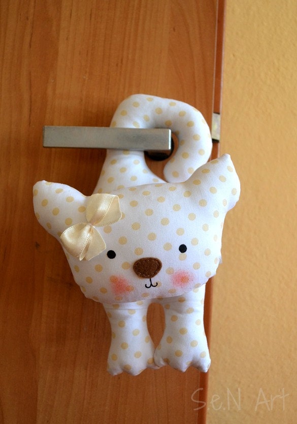 Handmade Fabric Cat Softie Door Hanger Textile Cat Cute by SenArt1