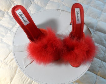 Vintag 1980's Sexy Red Boudoir High Heel Slippers * Marabou Feathers ...