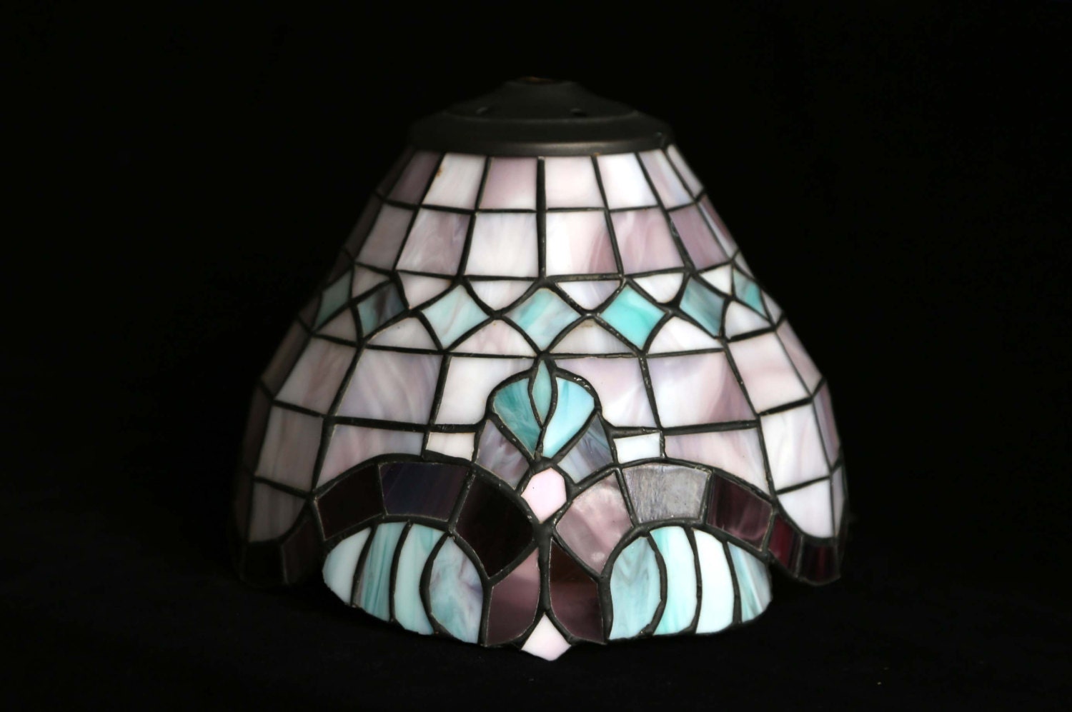 Small vintage Leadlight lampshadepurple & green