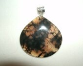 Dragon Vein Black Agate Pendant ~ clear with black veining, wide teardrop, silver toned bail, ready to hang, jewelry supply