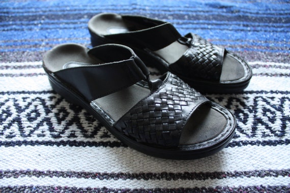 SALE Black Leather Dual Strap Sandals // Women's Size 7