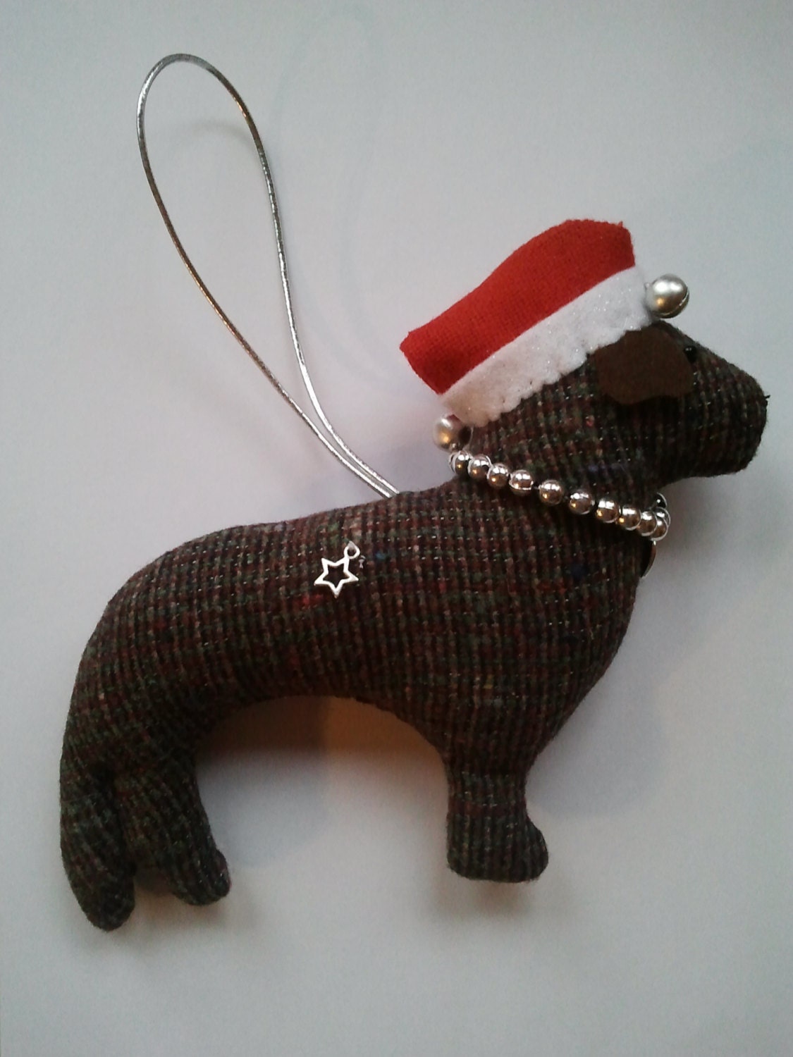 Hand made Fabric dog Christmas hanging decoration