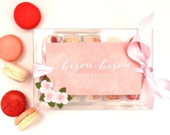 French Macaron Gift Box. Gift for Her, Best French Macaron, Pretty in Pink--Rose-Red Velvet-Strawberry-Vanilla-Raspberry