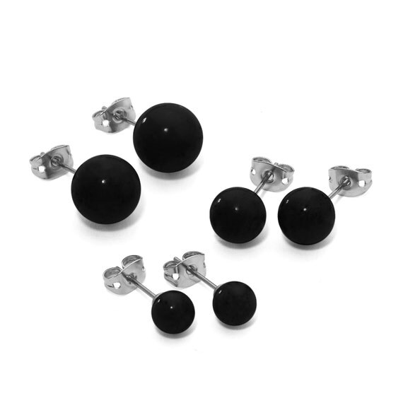 Black Onyx Ball Stud Earrings 6mm 8mm 10mm Set of by JewelryTrain