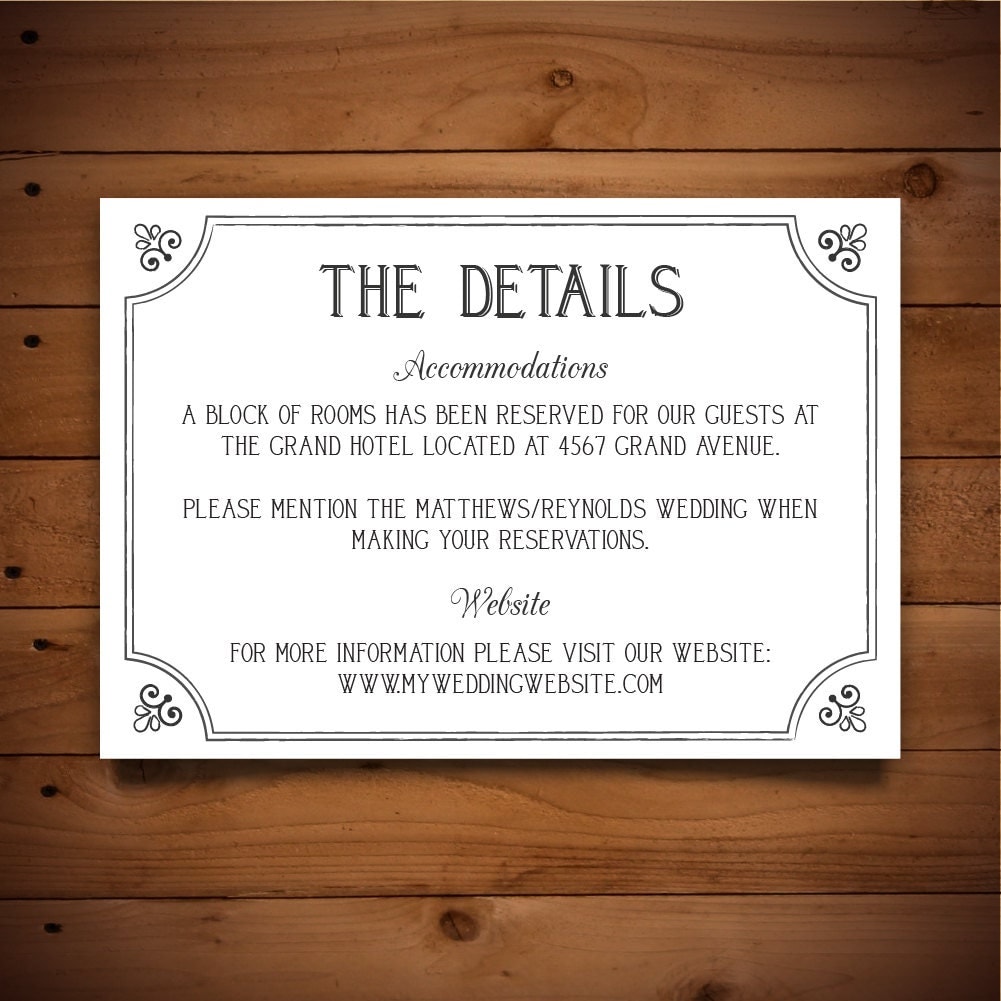 Printable Info Card Info Card Template DIY Wedding