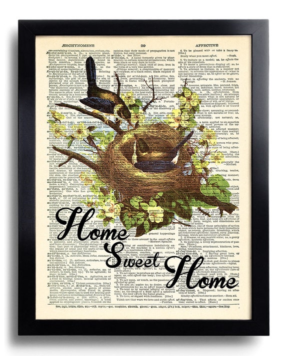 Home Sweet Home Quotes Nest Bird Print Poster Book Page Art