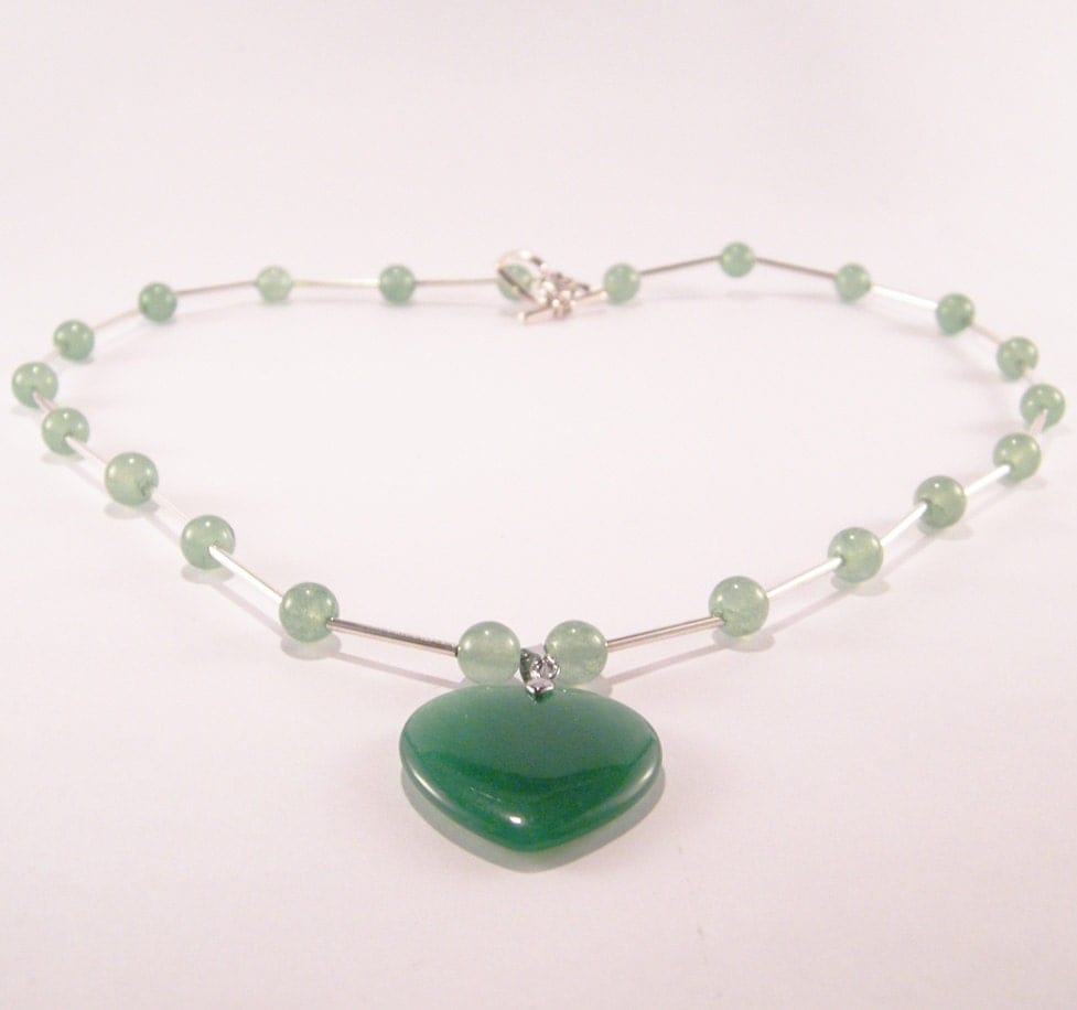 Green Jade Heart necklace .. a cute pendant by ISpyWithMyBeadyEye