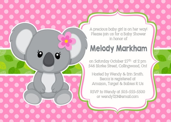 shower baby koala invitations Pink Invitation, Koala Koala Baby Invitation, Shower Invitation