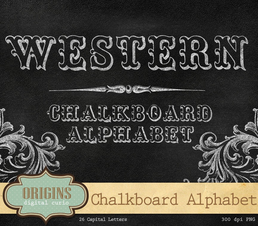 Western Chalkboard Alphabet Chalk Style by OriginsDigitalCurio