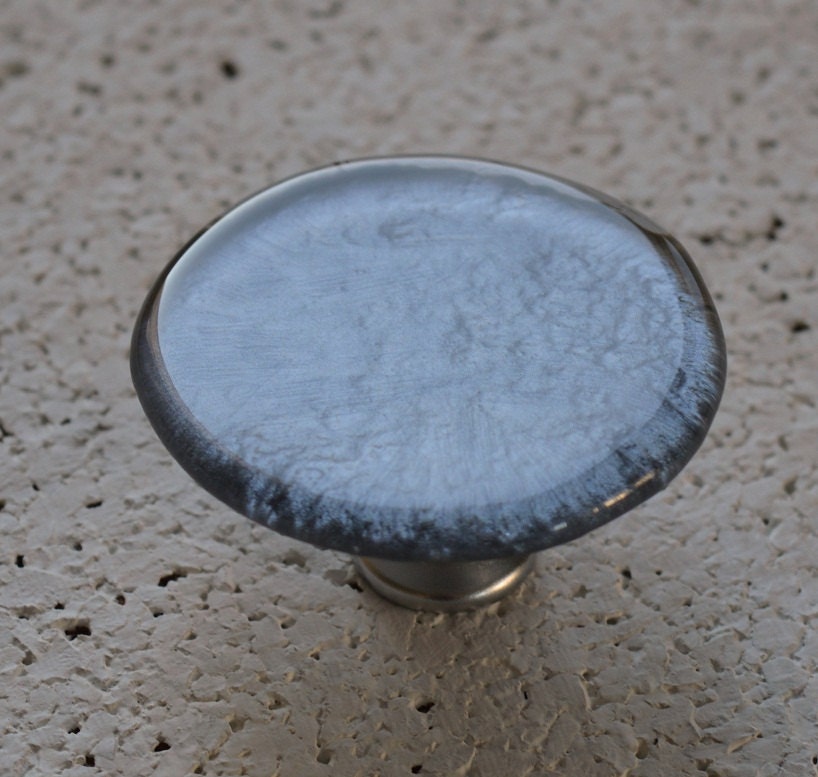 Round Glass Knob in Metalic Grey. Fused Glass Knob. Grey Hardware. Glass