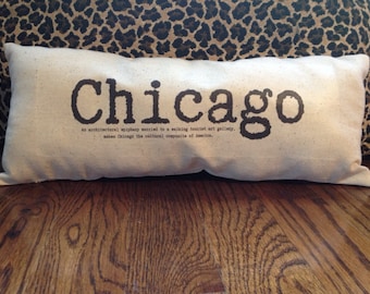 Chicago - Chicago Pillow, Chicago, city pillow, original poetry, chicago art, gift idea, typewriter font, shabby chic pillow, word pillow