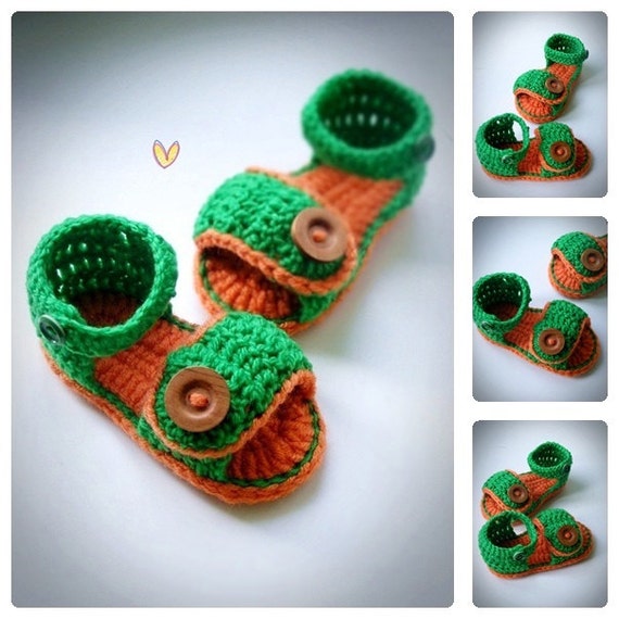 Orange Baby Sandals, Summer Baby Shoes, Crochet Baby Sandals, Infant ...