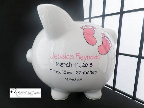 Large Baby Girl Piggy Bank, Baby's First Piggy Bank, Newborn Bank