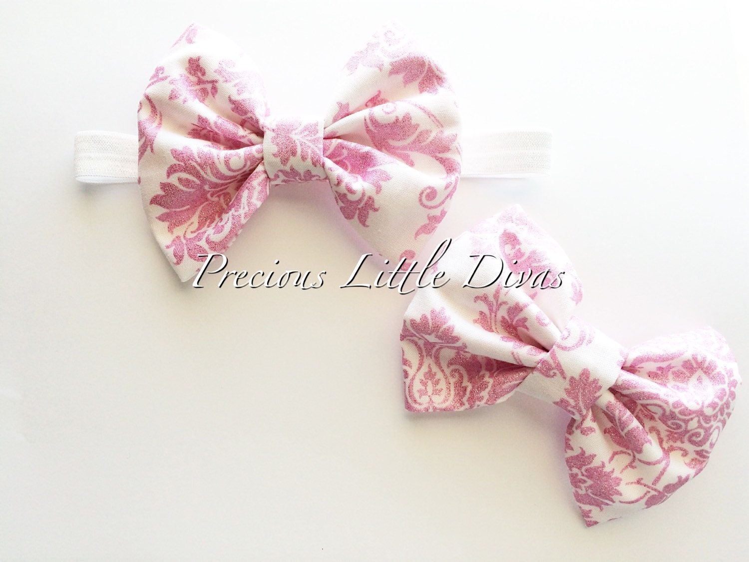 Pink and White Sparkle Bow/ Glitter Bow/ by PreciousLittleDivas