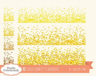 BUY 2 GET 1 FREE 12 Gold Confetti Borders Clipart - glam gold confetti clip art - digital confetti border - Personal and Commercial Use