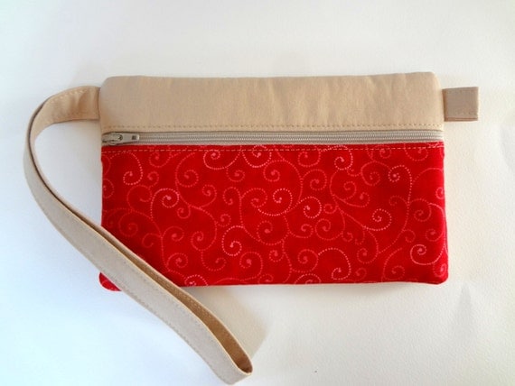 Red Wristlet with Music and Swirls- Clutch/Wallet/Zipper Closure