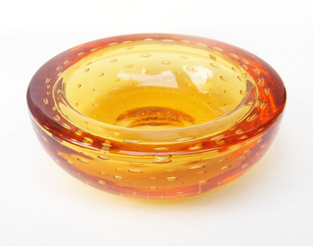 Ashtray Glass Ashtray Amber Glass Bubble Glass Whitefriars